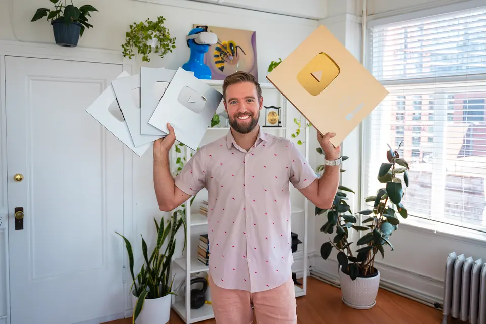 Celebrating the Gold Play Button at the office