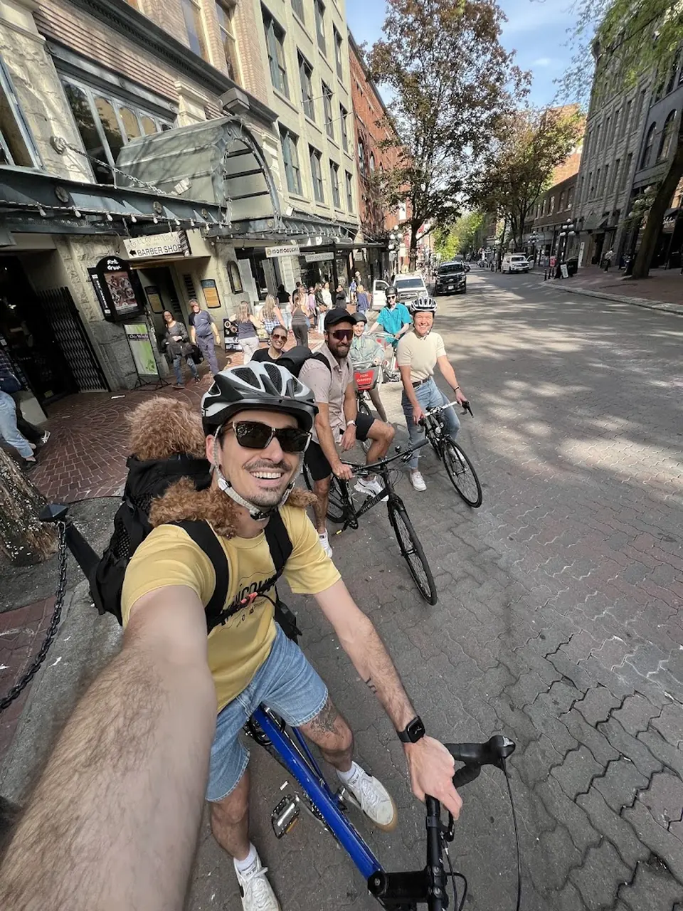 Group bike ride through Gastown