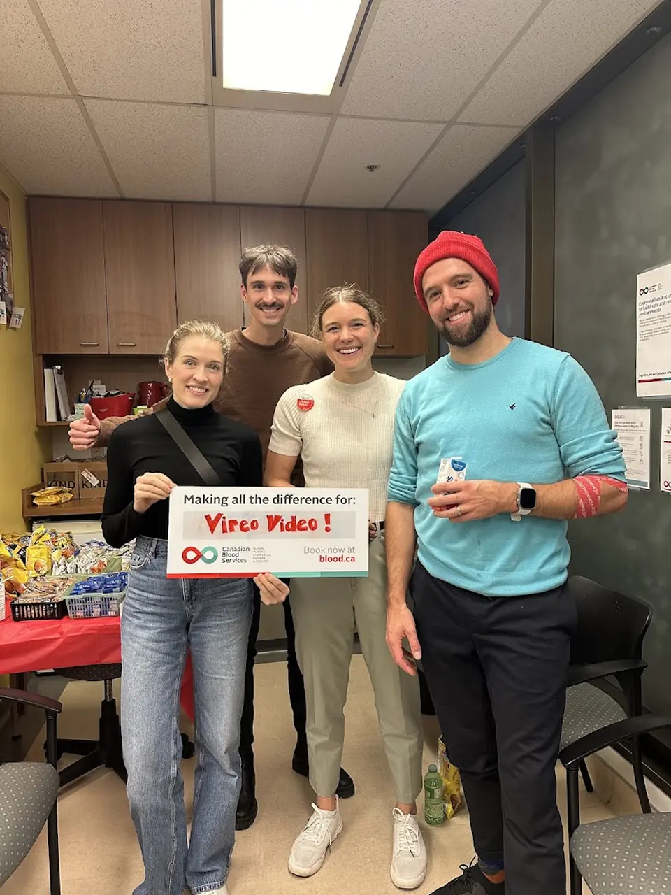 Team celebration in the office kitchen